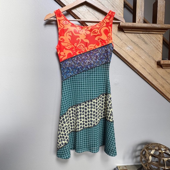 NWT Miaou Ginger Mini Dress S Sweet Legend Mixed Print Mesh Semi Sheer Cowl Neck - Picture 3 of 8